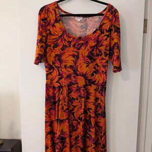 Lularoe Nicole fit and flare floral pink red orange dress
